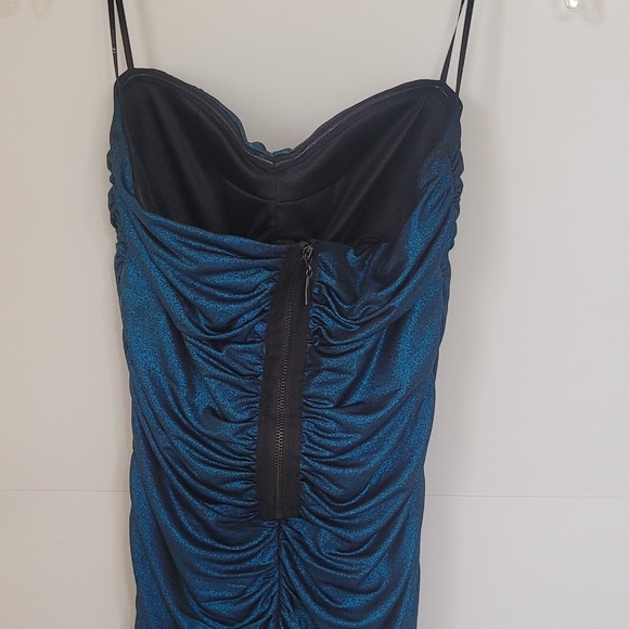 ❤️FOREVER 21 STRAPLESS ROUCHED SPARKLE TURQUOISE BLUE DRESS.SIZE :M - Picture 2 of 10